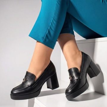 Pantofi cu toc si platforma dama, Pantofi dama cu toc gros si platforma negri ANA86, modlet.ro