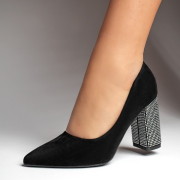 Pantofi dama cu toc gros si strasuri negru suede MOD11938, 3, modlet.ro