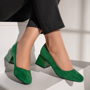 Pantofi dama cu toc gros verde suede MOD12113, 4, modlet.ro