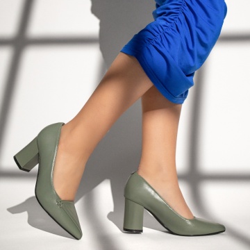 Pantofi dama cu toc gros verzi ZEF13362, 1, zeforia.ro