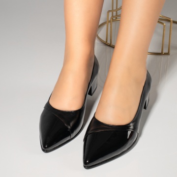 Pantofi dama cu toc mic negri din Piele naturala MOD12143, 4, modlet.ro