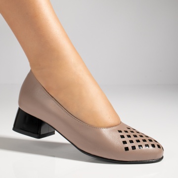 Pantofi dama cu toc mic nude din Piele naturala MOD12144, 4, modlet.ro