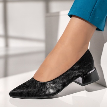 Pantofi dama cu toc mic si imprimeu negri MOD12128, 2, modlet.ro