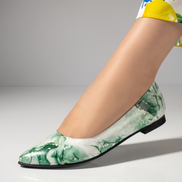 Pantofi dama cu toc mic verde cu alb din Piele naturala MOD06141, 1, modlet.ro