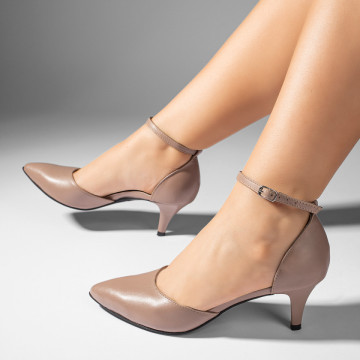 Pantofi dama cu toc si bareta nude din Piele naturala MOD11064, 4, modlet.ro