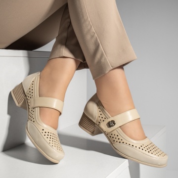 Pantofi dama cu toc si inchidere cu scai bej ZEF13255, 1, zeforia.ro