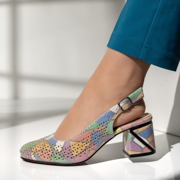 Pantofi cu toc, Pantofi dama cu toc si perforatii multicolor ANA9, modlet.ro