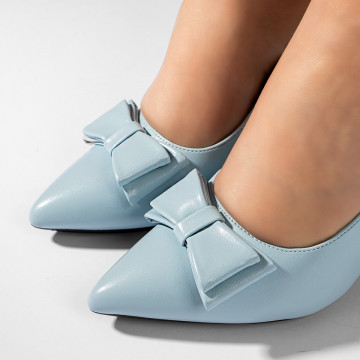 Pantofi dama cu toc subtire albastri cu fundita MOD10961, 5, modlet.ro