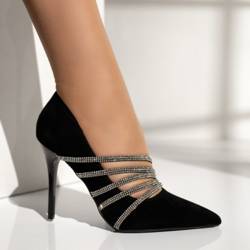 Pantofi dama cu toc subtire negru suede MOD13911, 4, modlet.ro