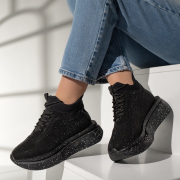 Pantofi dama sport cu strasuri si talpa groasa negri MOD12966, 2, modlet.ro