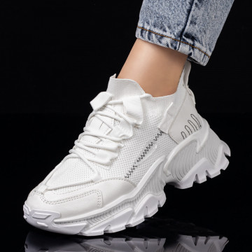 Pantofi dama sport cu talpa groasa albi MOD08100, 4, modlet.ro