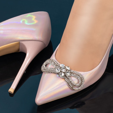 Pantofi dama Stiletto roz si accesoriu cu pietre aplicate MOD06157, 4, modlet.ro