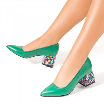 Pantofi dama verzi cu toc gros din Piele naturala MOD10242, 3, modlet.ro
