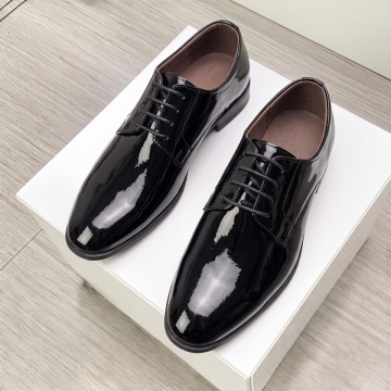 Pantofi eleganti barbati cu siret si aspect lucios negri din Piele naturala LEO6, 2, modlet.ro