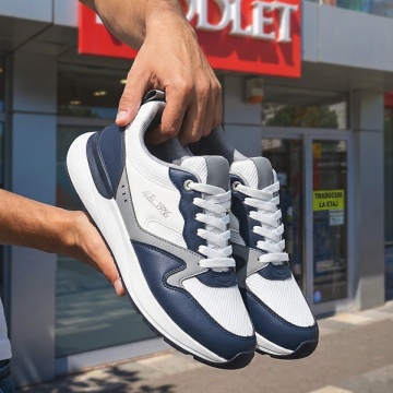 Incaltaminte barbati, Pantofi sport barbati cu siret alb cu albastru MOD14297, modlet.ro