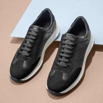 Pantofi sport barbati cu siret negri din Piele naturala MOD12016, 3, modlet.ro