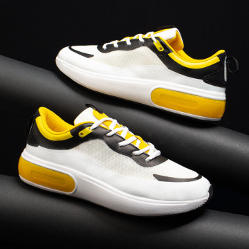 Pantofi sport barbati cu talpa groasa albi cu galben MOD09823, 1, modlet.ro