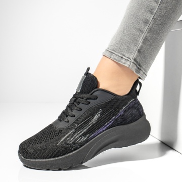 Pantofi sport cu siret si talpa groasa negri MOD13175, 2, modlet.ro