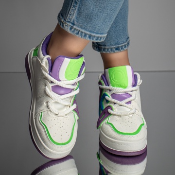 Pantofi sport dama albi cu mov si verde MOD11666, 2, modlet.ro
