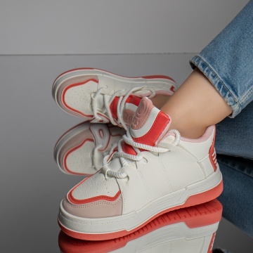 Pantofi sport dama albi cu portocaliu MOD11666, 4, modlet.ro