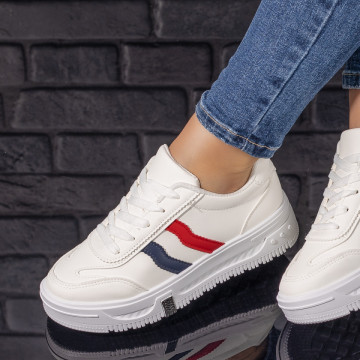 Pantofi sport dama albi cu rosu si albastru MOD09712