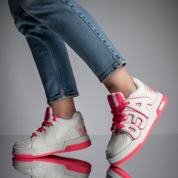 Pantofi sport dama albi cu roz MOD11666, 3, modlet.ro