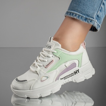 Pantofi sport dama albi cu verde MOD11070, 3, modlet.ro