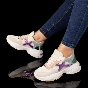 Pantofi sport dama bej cu mov si albastru MOD10122, 3, modlet.ro