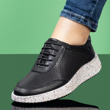 Pantofi sport dama cu perforatii negri din Piele naturala MOD08455, 4, modlet.ro