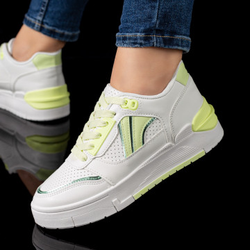 Pantofi sport dama cu siret albi cu verde MOD08644