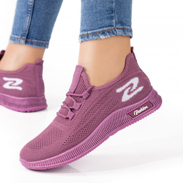 Pantofi sport dama cu siret mov cu alb MOD08071, 2, modlet.ro