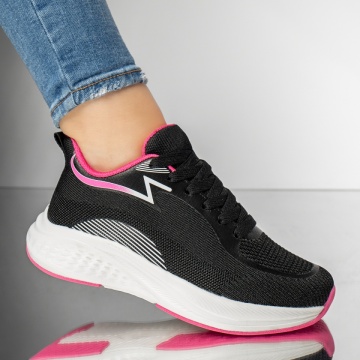 Pantofi sport dama cu siret negru cu roz MOD13045, 4, modlet.ro
