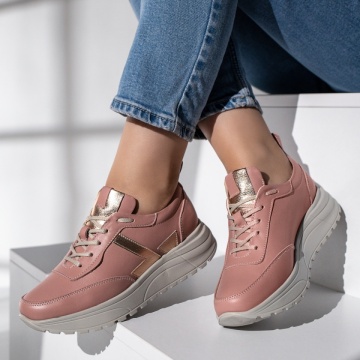 Pantofi sport dama cu siret roz cu auriu din Piele naturala MOD12092, 2, modlet.ro