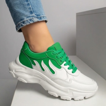 Adidasi dama, Pantofi sport dama cu siret si talpa groasa albi cu verde MOD10026, modlet.ro