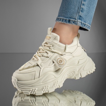 Pantofi sport dama cu siret si talpa groasa bej MOD11697, 2, modlet.ro