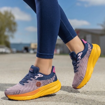 Adidasi dama, Pantofi sport dama cu siret si talpa groasa roz cu galben MOD13457, modlet.ro