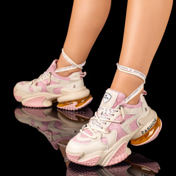 Pantofi sport dama cu siret si talpa groasa roz MOD10070, 3, modlet.ro