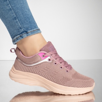 Pantofi sport dama cu siret si talpa groasa roz MOD13220, 2, modlet.ro
