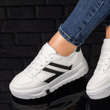 Pantofi sport dama cu talpa groasa albi cu negru MOD09713