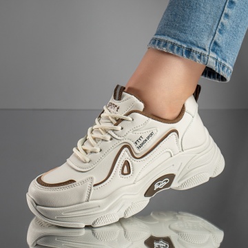 Pantofi sport dama cu talpa groasa bej MOD11786, 1, modlet.ro