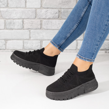 Pantofi sport dama cu talpa groasa din material textil negri MOD09419, 3, modlet.ro