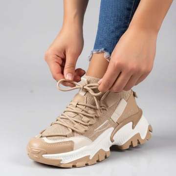 Pantofi sport dama cu talpa groasa khaki MOD09199, 4, modlet.ro
