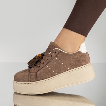 Pantofi sport dama cu talpa groasa maro suede MOD14212
