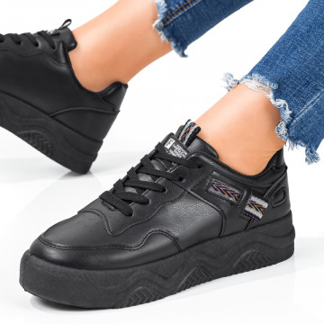 Pantofi sport dama cu talpa groasa negri MOD07948, 3, modlet.ro