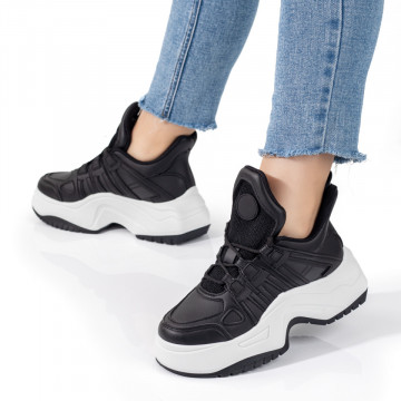 Pantofi sport dama cu talpa groasa negri MOD09845, 3, modlet.ro