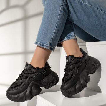 Pantofi sport dama cu talpa groasa negri MOD12978, 2, modlet.ro