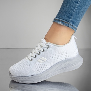 Pantofi sport dama din material textil albi MOD13185, 1, modlet.ro