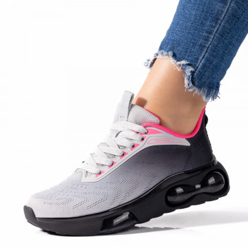 Pantofi sport dama gri cu roz cu talpa groasa MOD09503, 2, modlet.ro
