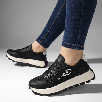 Pantofi sport dama negri cu siret si talpa alba MOD10941, 5, modlet.ro