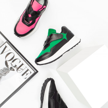 Pantofi sport dama negri cu verde si inchidere cu scai MOD08211, 2, modlet.ro